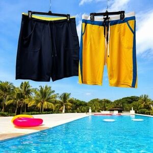 SJB,Men’s,2 Sports Shorts,Blue,Yellow,Sz M $16 Each,Bermuda,Drawstring,Pockets.!